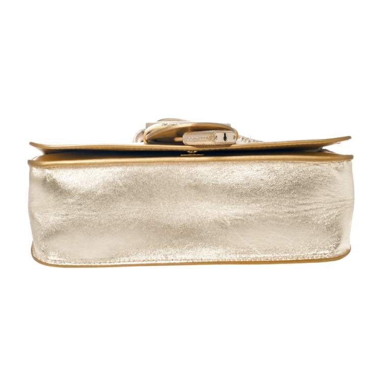 Pre Owned Jimmy Choo Gold Woven Leather Padlock Flap Shoulder Bag