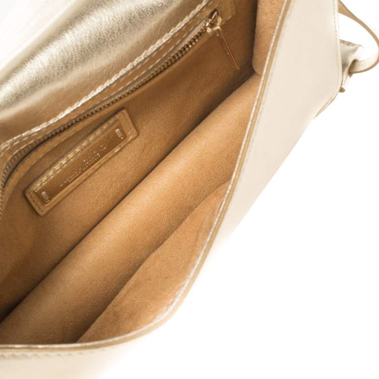Pre Owned Jimmy Choo Gold Woven Leather Padlock Flap Shoulder Bag