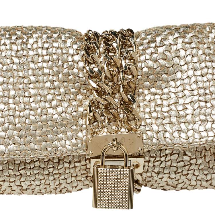 Pre Owned Jimmy Choo Gold Woven Leather Chandra Clutch