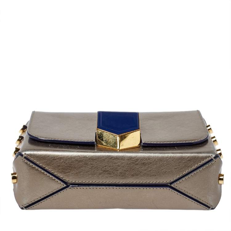 Pre Owned Jimmy Choo Metallic Grey/Blue Leather Lockett Shoulder Bag