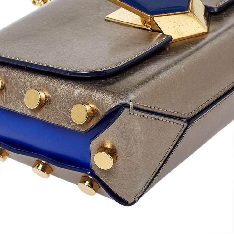 Pre Owned Jimmy Choo Metallic Grey/Blue Leather Lockett Shoulder Bag