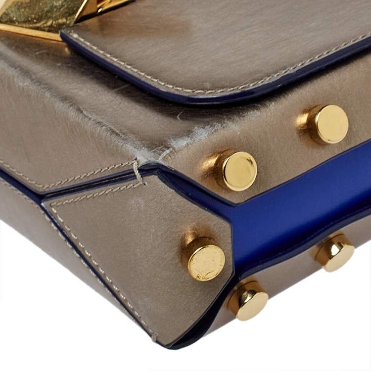 Pre Owned Jimmy Choo Metallic Grey/Blue Leather Lockett Shoulder Bag