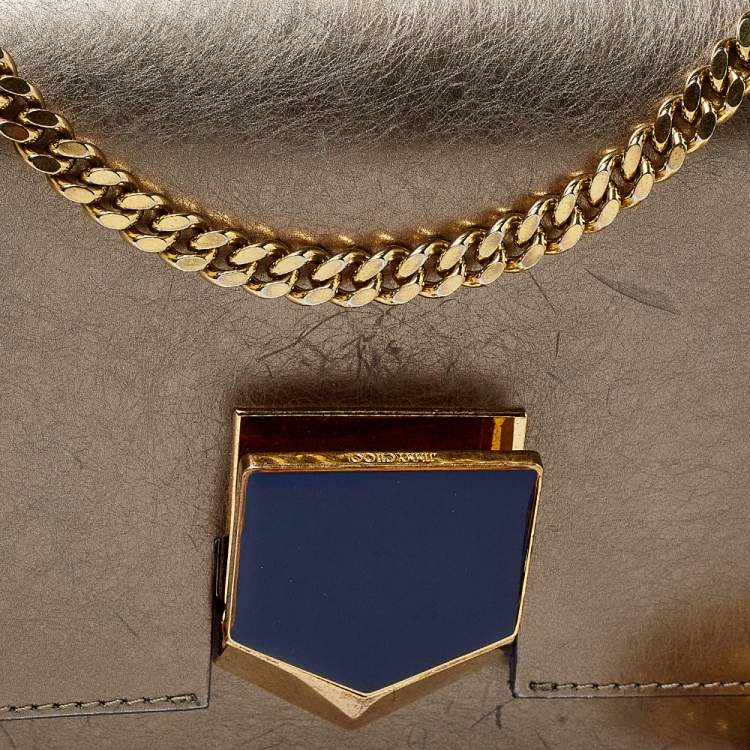 Pre Owned Jimmy Choo Metallic Grey/Blue Leather Lockett Shoulder Bag