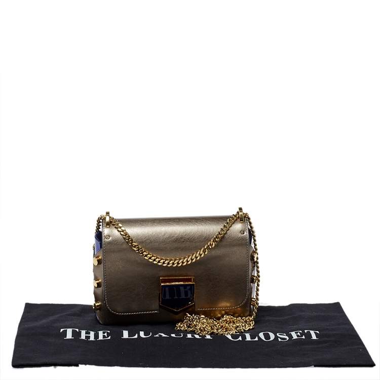 Pre Owned Jimmy Choo Metallic Grey/Blue Leather Lockett Shoulder Bag