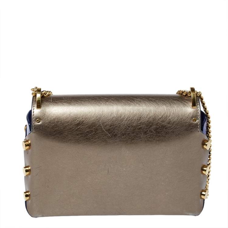 Pre Owned Jimmy Choo Metallic Grey/Blue Leather Lockett Shoulder Bag