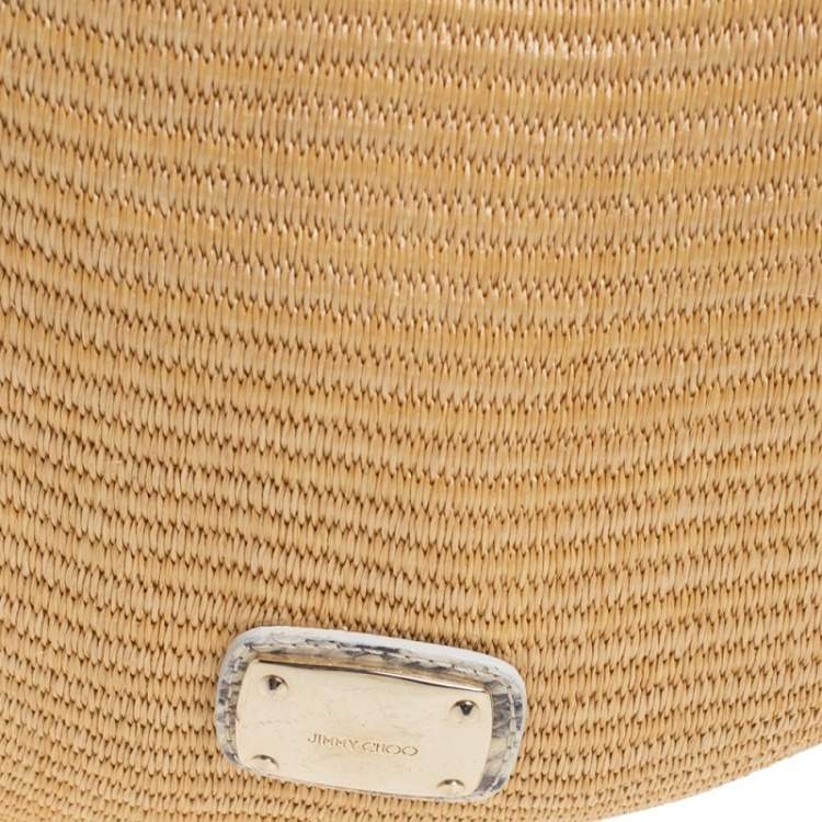 Pre Owned Jimmy Choo Tan Raffia and Snakeskin Trim Sky Hobo
