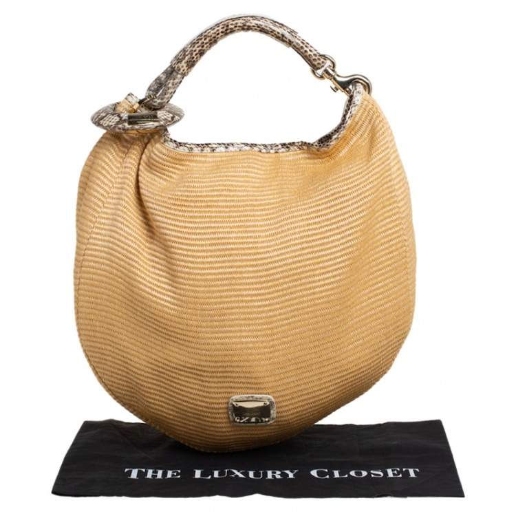 Pre Owned Jimmy Choo Tan Raffia and Snakeskin Trim Sky Hobo