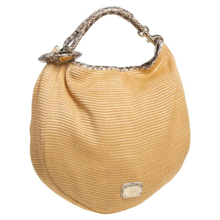 Pre Owned Jimmy Choo Tan Raffia and Snakeskin Trim Sky Hobo