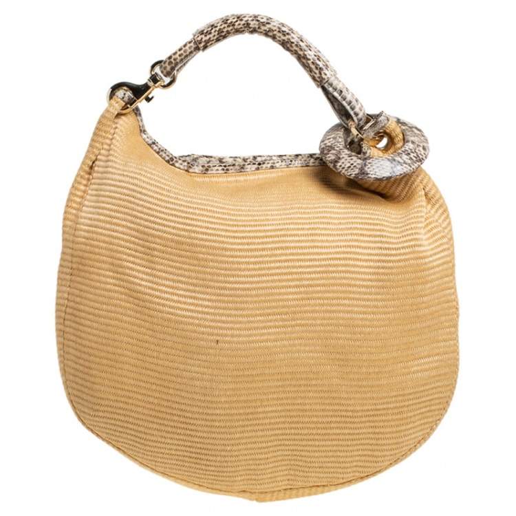 Pre Owned Jimmy Choo Tan Raffia and Snakeskin Trim Sky Hobo