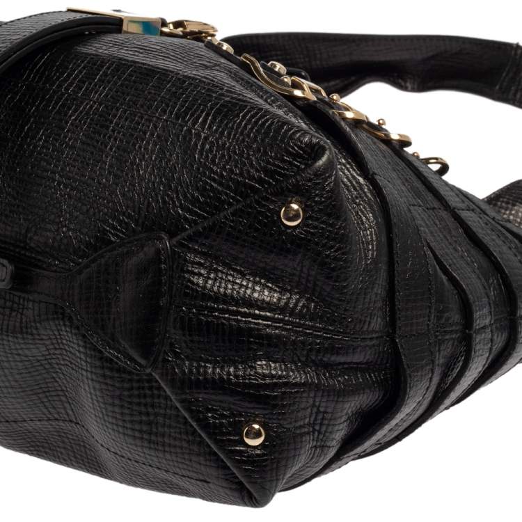 Pre Owned Jimmy Choo Black Textured Leather Bardia Buckle Hobo