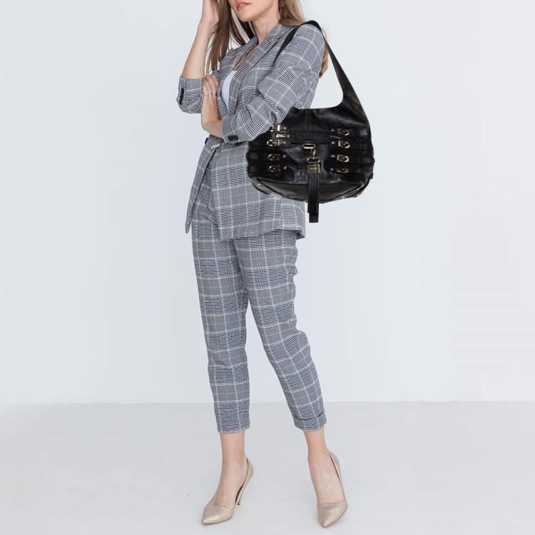 Pre Owned Jimmy Choo Black Textured Leather Bardia Buckle Hobo