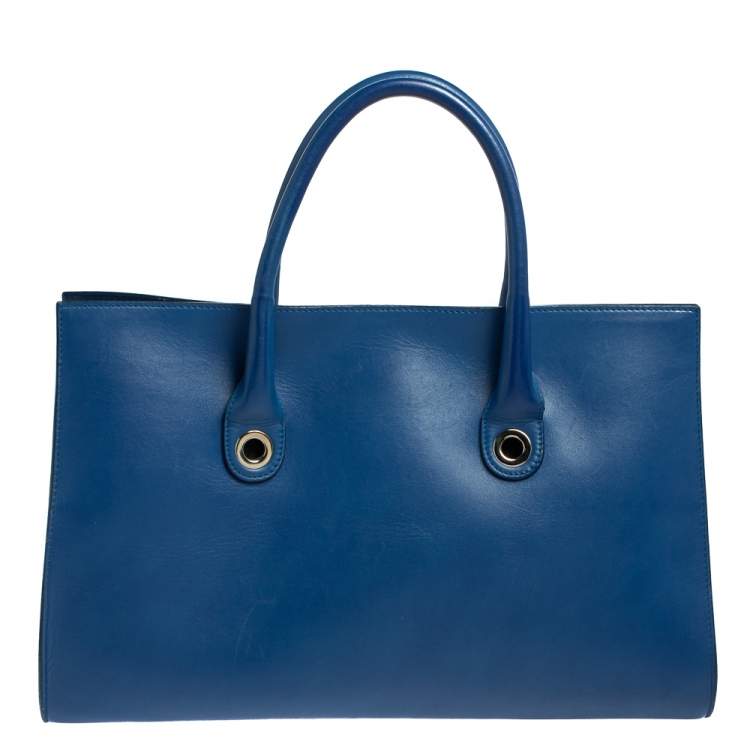 Pre Owned Jimmy Choo Blue Leather Riley Tote