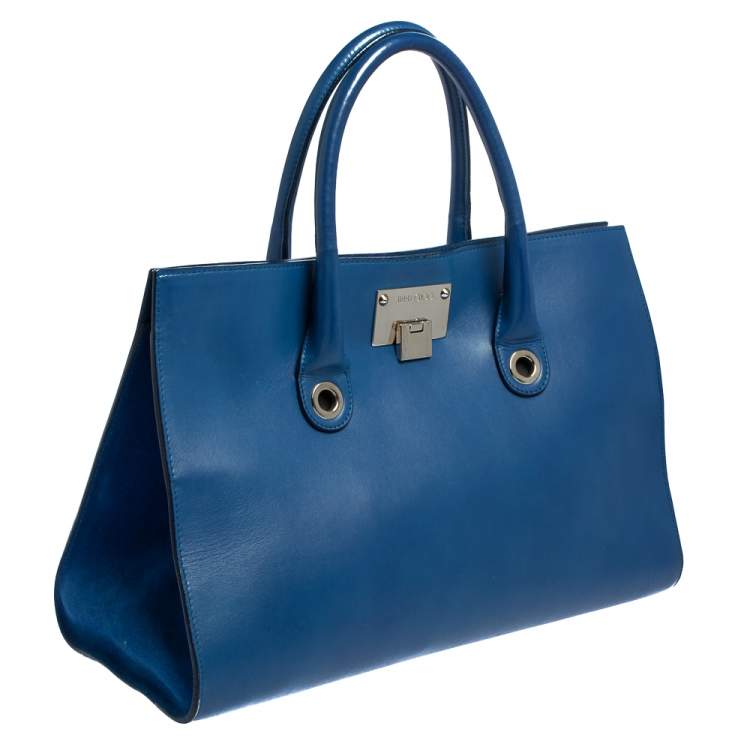 Pre Owned Jimmy Choo Blue Leather Riley Tote