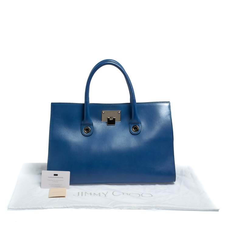 Pre Owned Jimmy Choo Blue Leather Riley Tote
