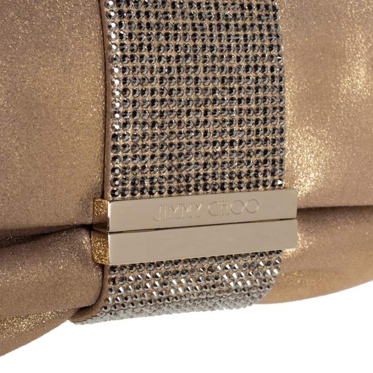 Pre Owned Jimmy Choo Gold Shimmer Suede Chandra Clutch