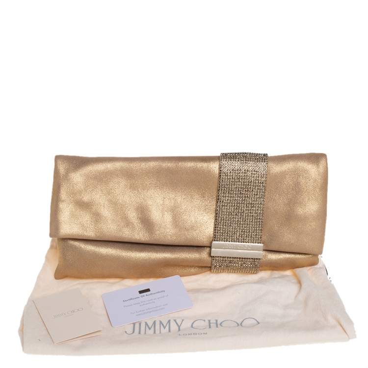 Pre Owned Jimmy Choo Gold Shimmer Suede Chandra Clutch
