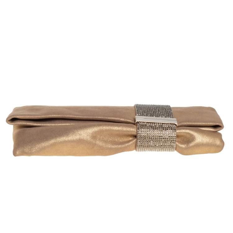 Pre Owned Jimmy Choo Gold Shimmer Suede Chandra Clutch