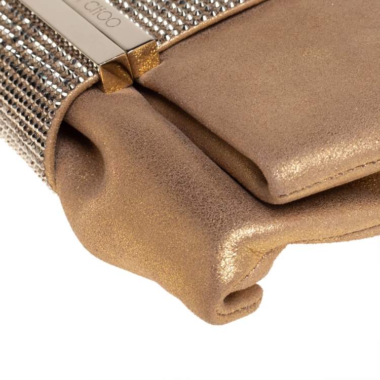 Pre Owned Jimmy Choo Gold Shimmer Suede Chandra Clutch