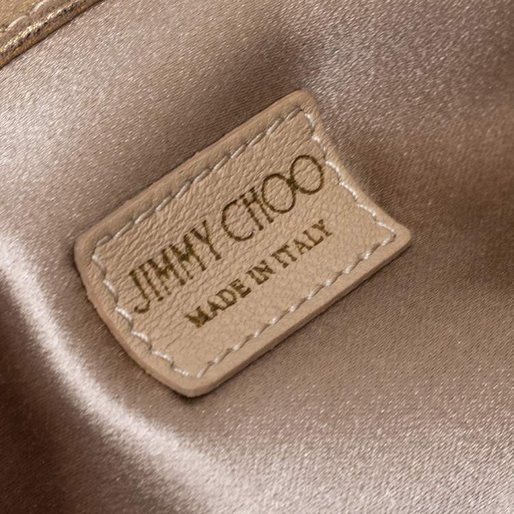 Pre Owned Jimmy Choo Gold Shimmer Suede Chandra Clutch
