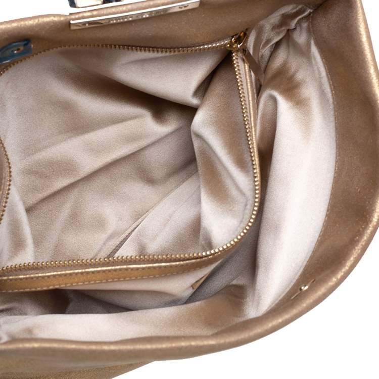 Pre Owned Jimmy Choo Gold Shimmer Suede Chandra Clutch