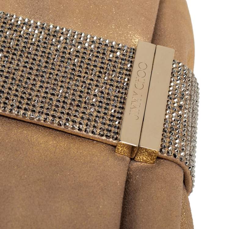 Pre Owned Jimmy Choo Gold Shimmer Suede Chandra Clutch