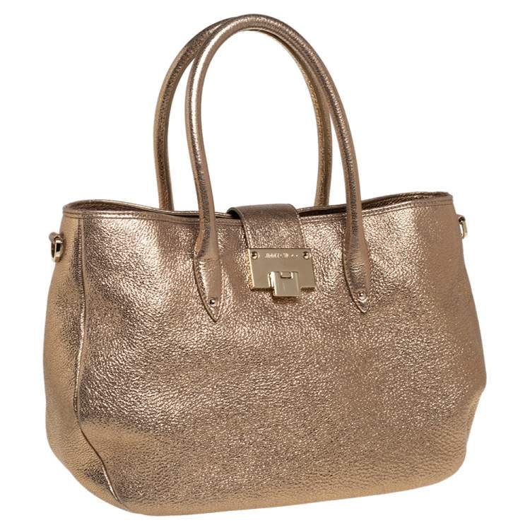 Pre Owned Jimmy Choo Metallic Gold Textured Leather Rania Tote