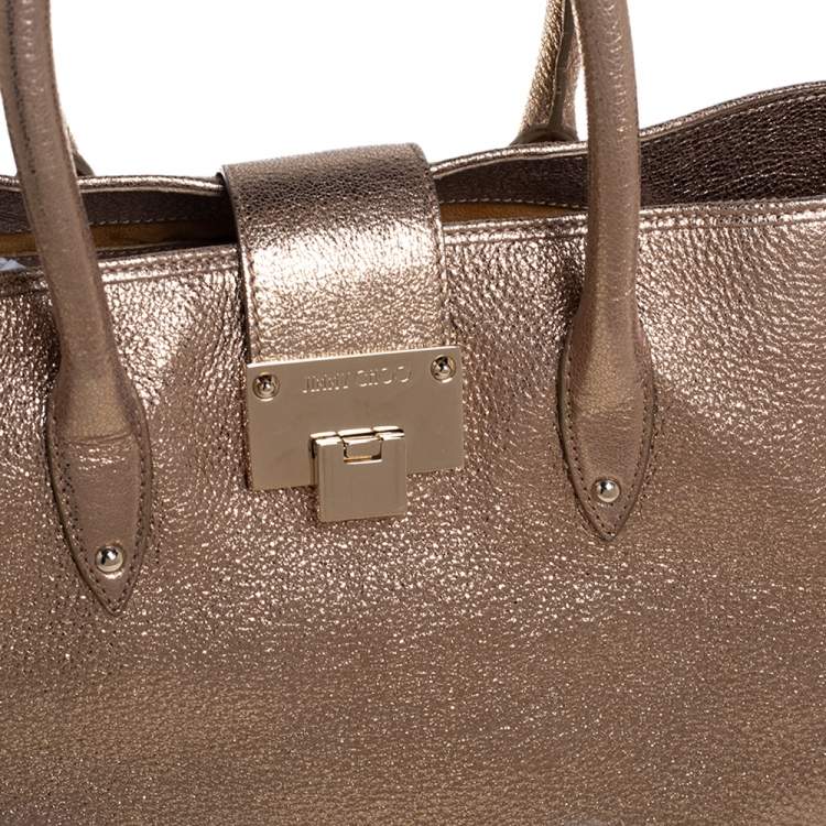 Pre Owned Jimmy Choo Metallic Gold Textured Leather Rania Tote