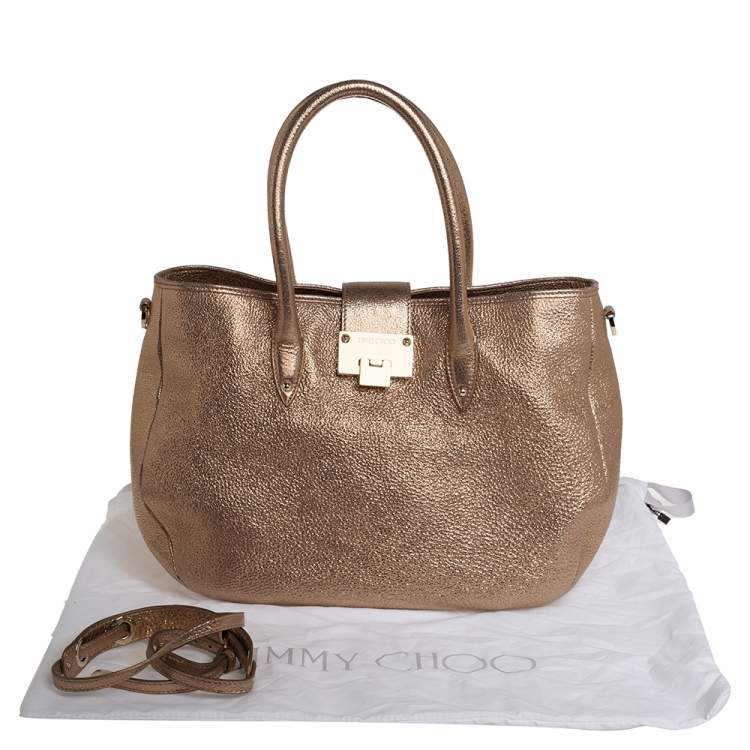 Pre Owned Jimmy Choo Metallic Gold Textured Leather Rania Tote