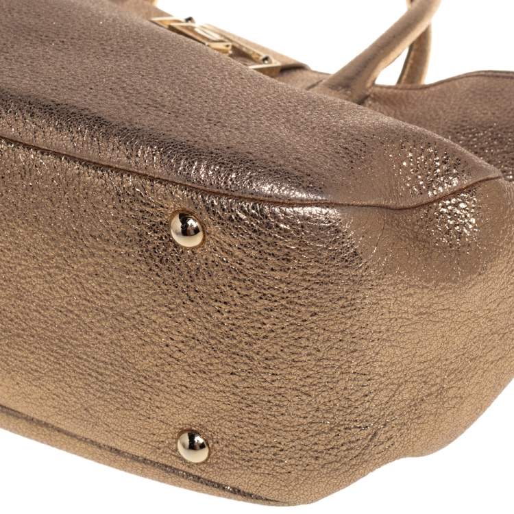 Pre Owned Jimmy Choo Metallic Gold Textured Leather Rania Tote
