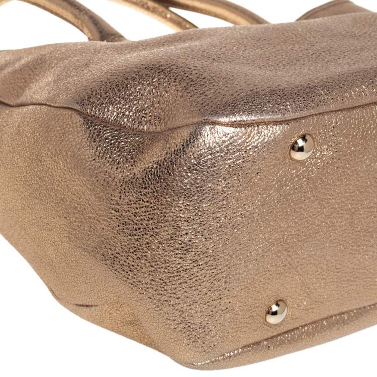 Pre Owned Jimmy Choo Metallic Gold Textured Leather Rania Tote
