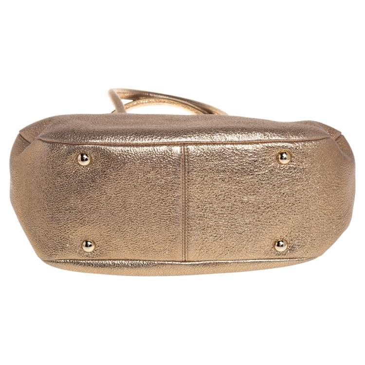 Pre Owned Jimmy Choo Metallic Gold Textured Leather Rania Tote