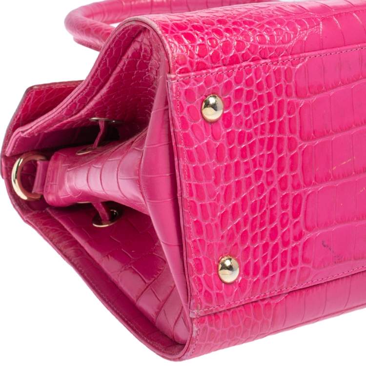 Pre Owned Jimmy Choo Pink Croc Embossed Leather Medium Rosalie Satchel