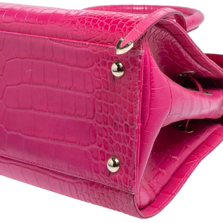 Pre Owned Jimmy Choo Pink Croc Embossed Leather Medium Rosalie Satchel