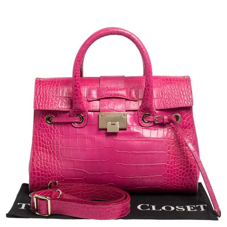Pre Owned Jimmy Choo Pink Croc Embossed Leather Medium Rosalie Satchel