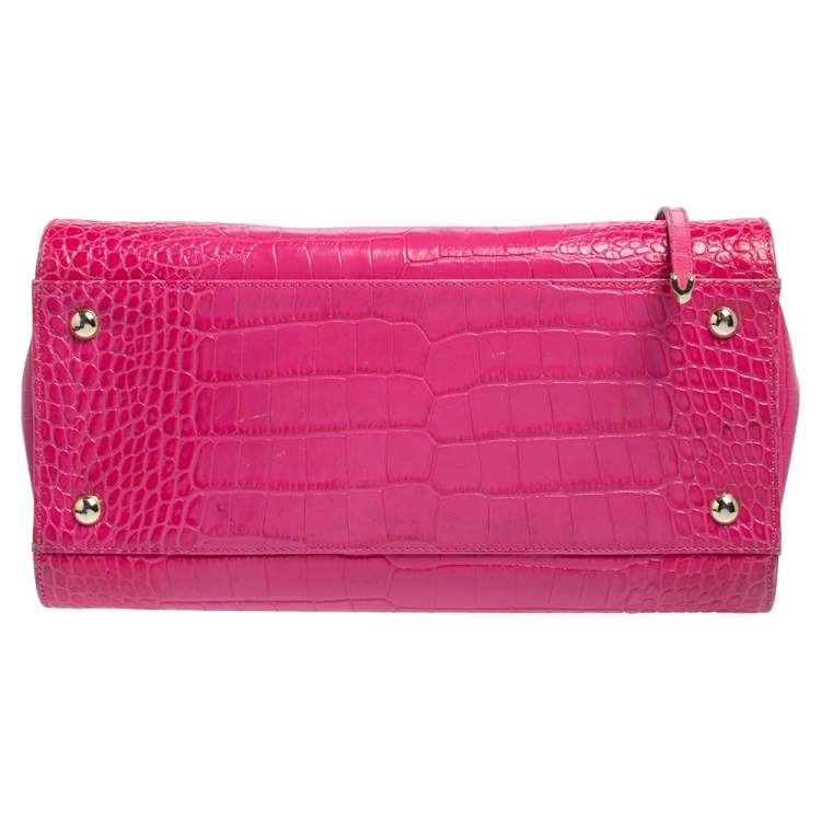 Pre Owned Jimmy Choo Pink Croc Embossed Leather Medium Rosalie Satchel