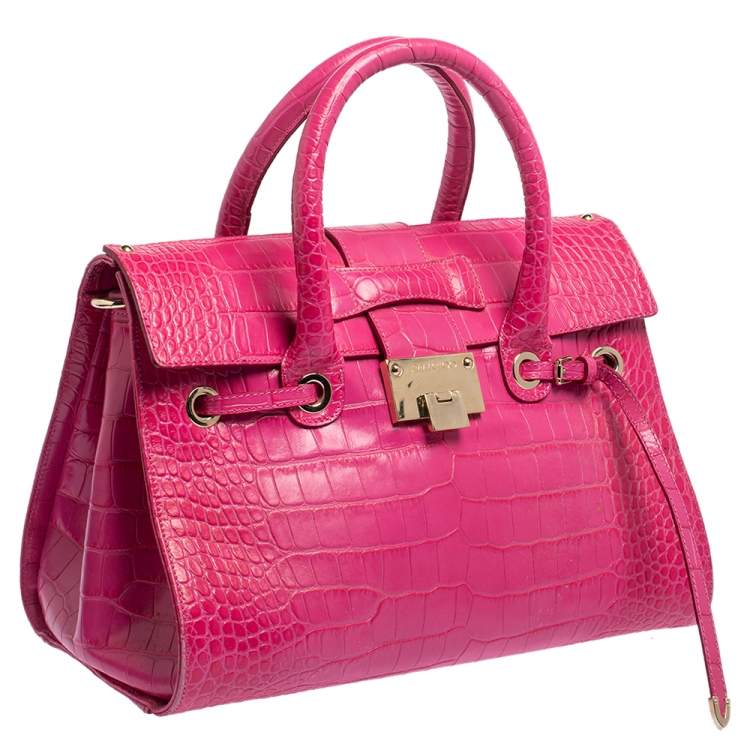 Pre Owned Jimmy Choo Pink Croc Embossed Leather Medium Rosalie Satchel