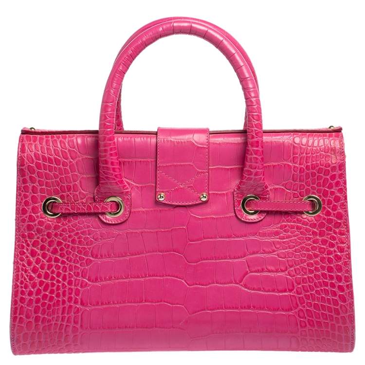 Pre Owned Jimmy Choo Pink Croc Embossed Leather Medium Rosalie Satchel