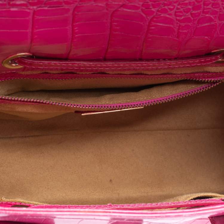 Pre Owned Jimmy Choo Pink Croc Embossed Leather Medium Rosalie Satchel