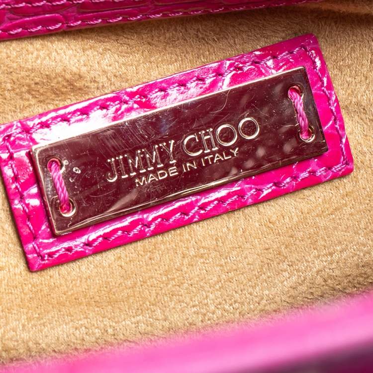 Pre Owned Jimmy Choo Pink Croc Embossed Leather Medium Rosalie Satchel