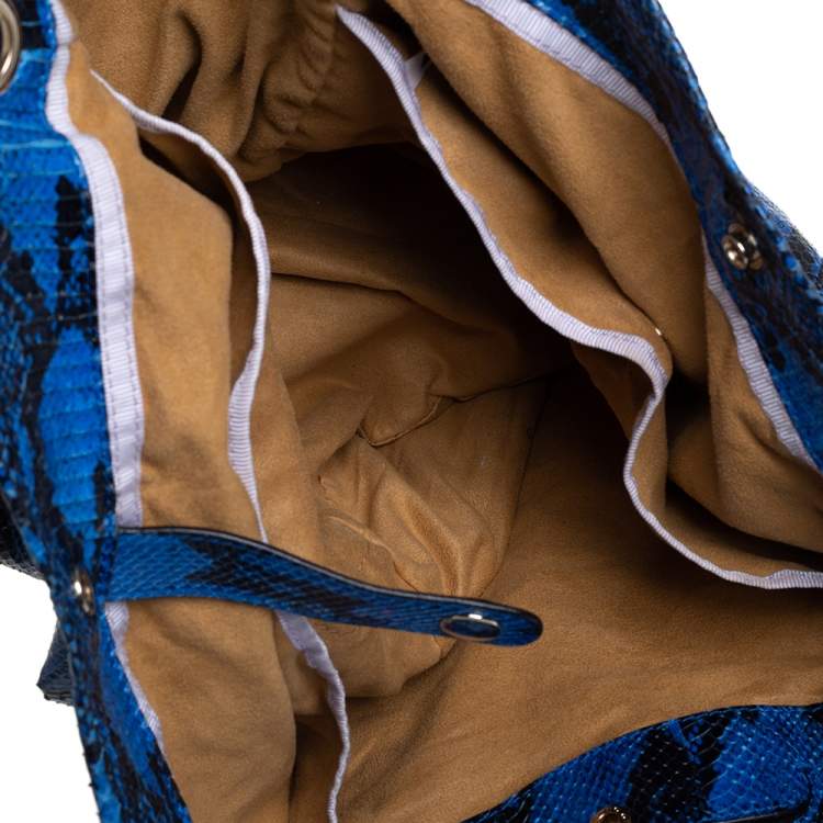 Pre Owned Jimmy Choo Blue/Black Python Skin  Lohla Jane Hobo 