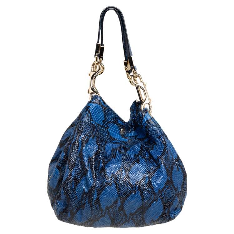 Pre Owned Jimmy Choo Blue/Black Python Skin  Lohla Jane Hobo 