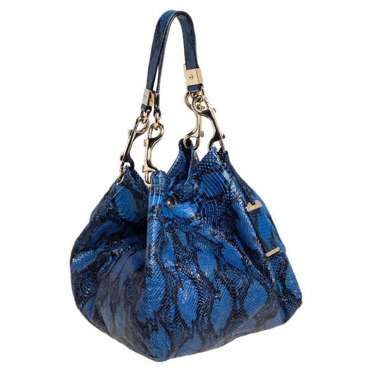 Pre Owned Jimmy Choo Blue/Black Python Skin  Lohla Jane Hobo 
