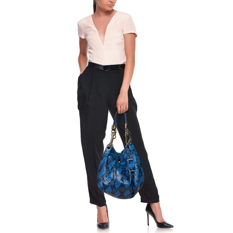 Pre Owned Jimmy Choo Blue/Black Python Skin  Lohla Jane Hobo 