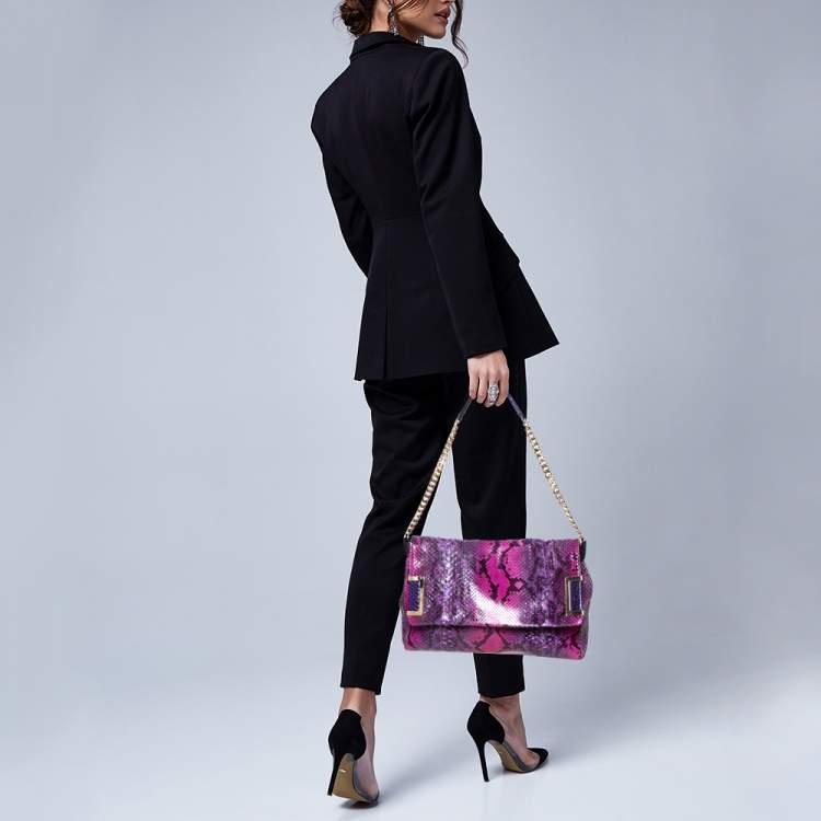Pre Owned Jimmy Choo Multicolor Python Flap Chain Shoulder Bag