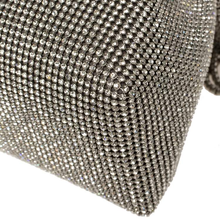 Pre Owned Jimmy Choo Silver Satin Crystal Mesh Bon Bon Bucket Bag