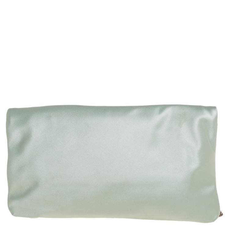 Pre Owned Jimmy Choo Mint Green Satin Titania Crystal Embellished Clutch