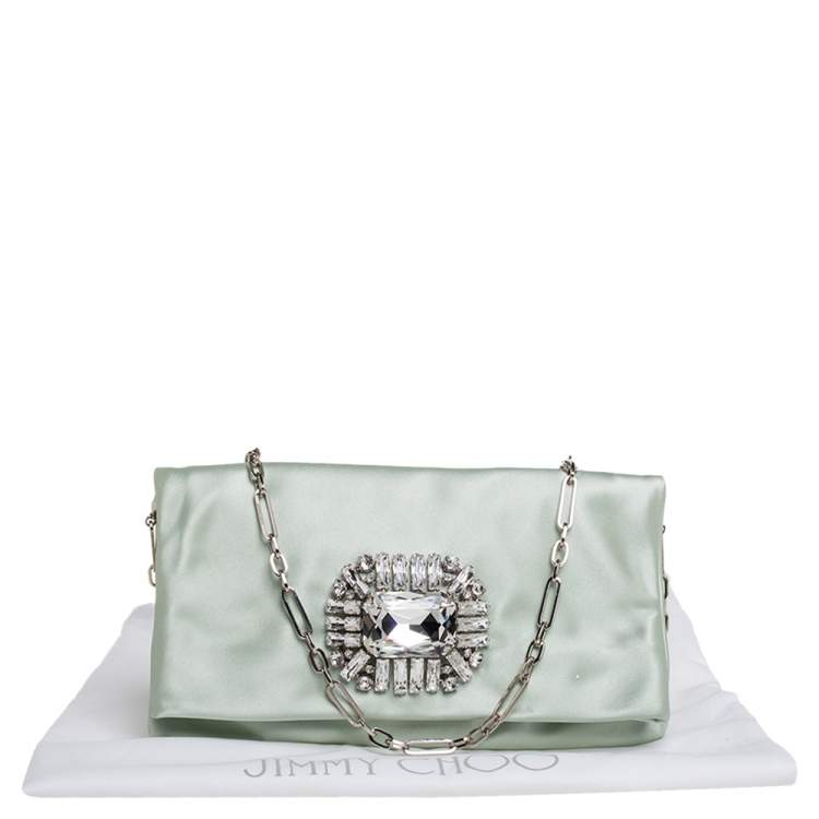 Pre Owned Jimmy Choo Mint Green Satin Titania Crystal Embellished Clutch