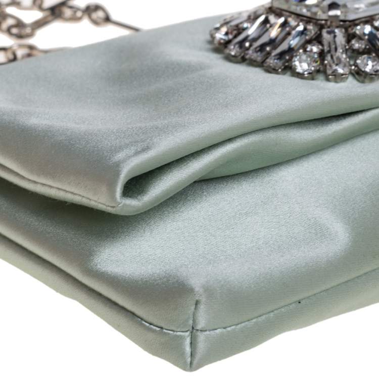 Pre Owned Jimmy Choo Mint Green Satin Titania Crystal Embellished Clutch