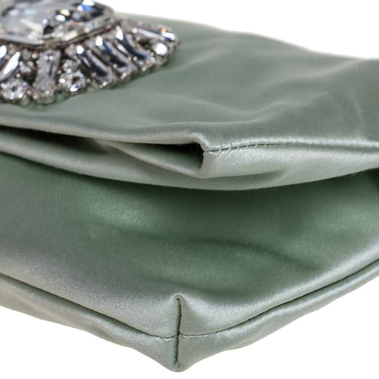 Pre Owned Jimmy Choo Mint Green Satin Titania Crystal Embellished Clutch