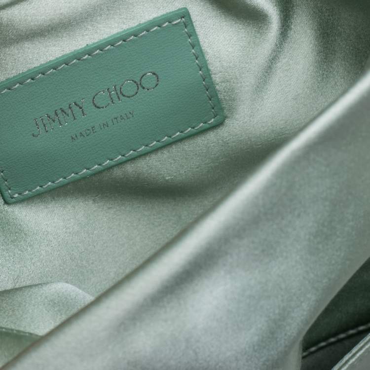 Pre Owned Jimmy Choo Mint Green Satin Titania Crystal Embellished Clutch